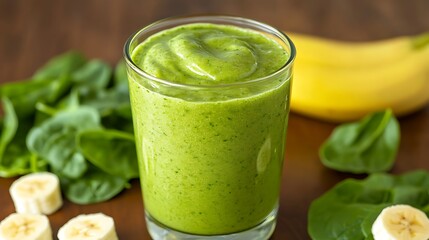 Delicious green smoothie recipe for healthy breakfast or snack with spinach and banana for weight loss