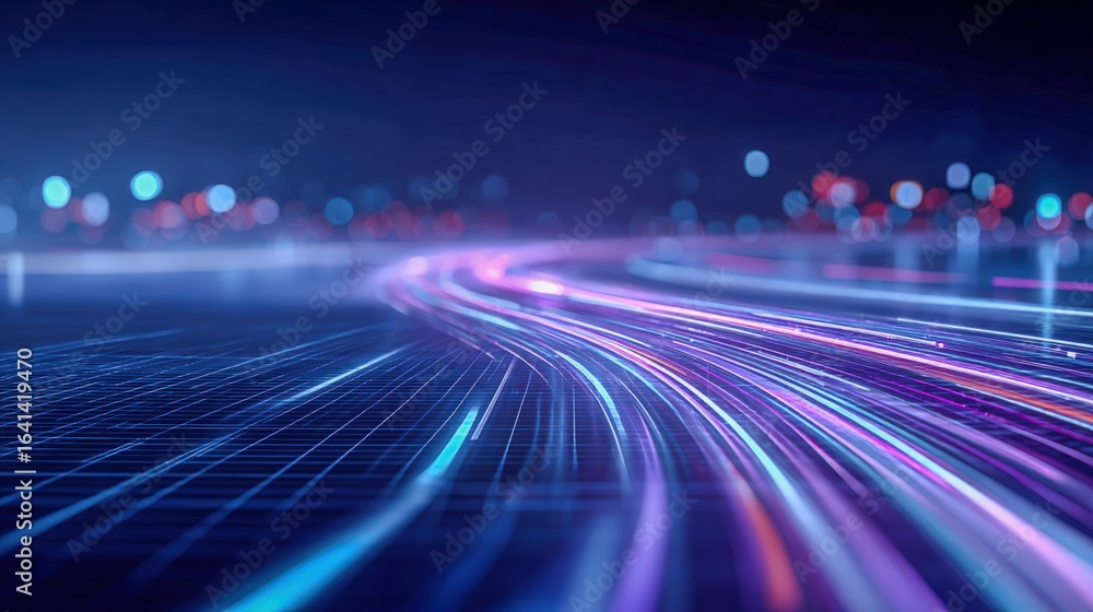 Poster abstract digital network technology background with light streaks, data flow, high speed connection 
