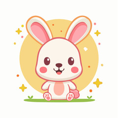 Adorable Cartoon Rabbit with a Cheerful Expression Surrounded by Sparkles and Light