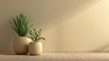 Minimalist Interior with Potted Plants: A Serene and Natural Ambiance for Home Decor