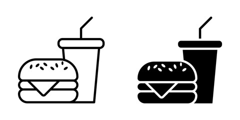 Hamburger and soft drink cup Icon set. Symbol isolated white background. vector illustration. color editable.