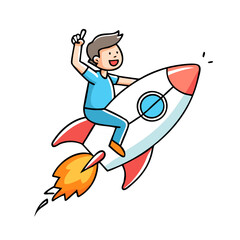 Fototapeta premium A Boy Is Riding On A Rocket 