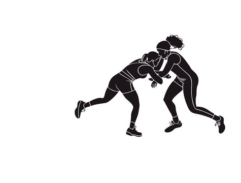 grils olympic wrestling sliwhoueete on white backround.