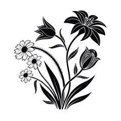 black silhouette floral vector illustrations on white back round