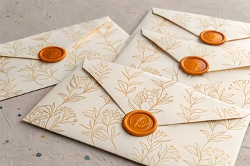 Envelopes with Orange Wax Seals on Textured
