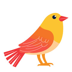 Fototapeta premium Cartoon bird with yellow and orange feathers standing on a white background 