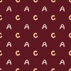 This delicate seamless pattern features a charming arrangement of stylish  capital letters 'A' and 'C' interspersed on a burgundy  background. The letters have subtle, decorative textures