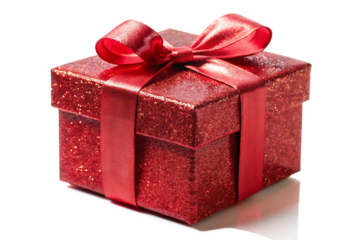 sparkly red gift box with ribbon on isolated on white background PNG , AI GENERATED