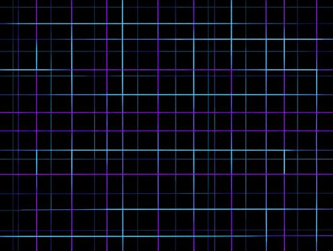 A grid pattern of intersecting lines in various shades of purple and teal on a black background
