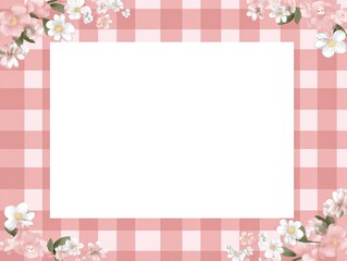 Pink gingham frame with floral borders
