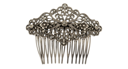 Vintage hair comb with filigree detailing, isolated on white background