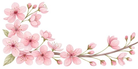 Fototapeta premium Watercolor Cherry Blossom Flower Border Soft Pink