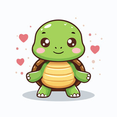 Fototapeta premium Adorable Turtle Character Surrounded by Hearts: A Charming Digital Illustration