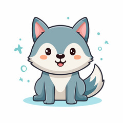 Charming Cartoon Wolf Cub Sitting Patiently and Looking Adorable with Its Big Eyes and Fluffy Tail