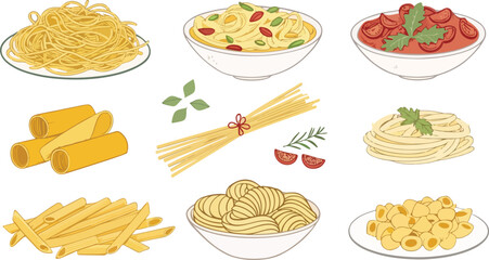 Set of Pasta illustration vector design, Pasta logo and icon design, Pasta vector design