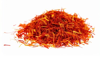 Naklejka premium Saffron Spice Threads: Close-up of High-Quality Culinary Ingredient on White Background
