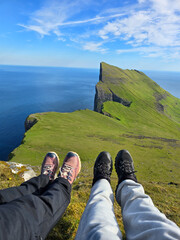 Majestic views from the Mylingur hike in the Faroe Islands under a clear blue sky