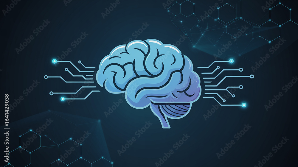 Aufkleber illustration of the human brain with circuit patterns, representing artificial intelligence and tech