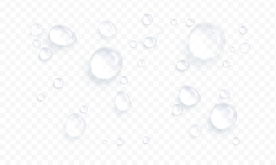 Realistic water drops. PNG drops, condensation on the window, transparent water drop. Abstract water drops, bubbles on transparent background, digital liquid design, Stock royalty free. 