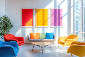 Stunning White Room Featuring a Vibrant Multicolored Gallery Wall for Modern Interiors