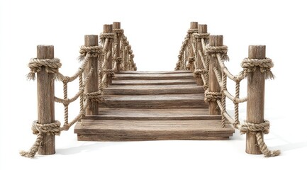 Fototapeta premium Wooden bridge with rope railing