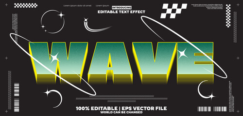 Wave y2k editable text effect in new modern trend style