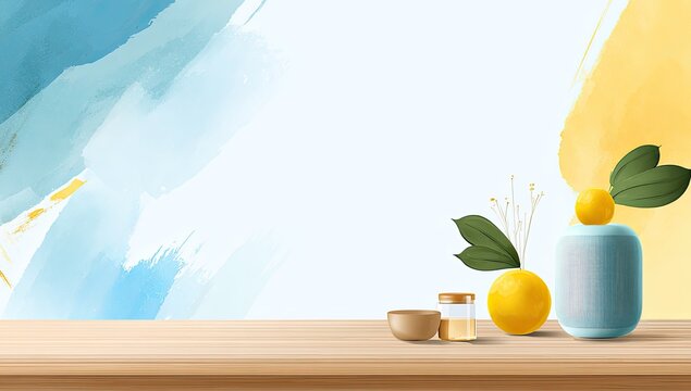 Light, airy,  pastel background with citrus still life