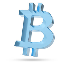 Three-dimensional Bitcoin symbol of glass isolated on a white background. 3d illustration.