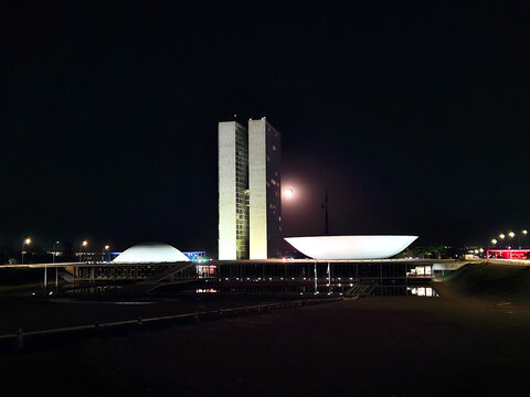 Beautiful view to modern architecture National Congress building towers in Bras&iacute;lia, capital city of Brazil