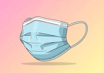 Illustrated protective face mask floating against gradient background expressing hygiene and caution
