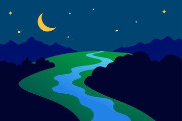 night landscape with moon