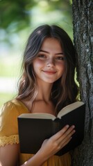 Fototapeta premium A Serene Young Woman Reading Under a Tree