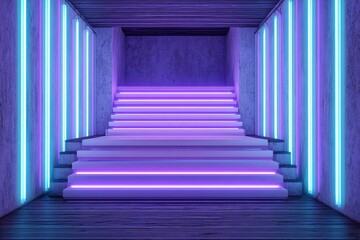 Neon steps in a modern interior.