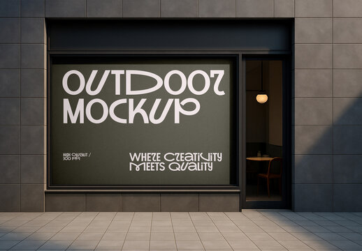 Outdoor Storefront Window Banner Mockup &ndash; Realistic Urban Advertising Template