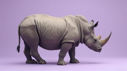 Obraz premium Realistic Grey Rhinoceros Figurine on Light Purple Background