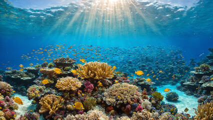 Fototapeta premium Sunlight over a Vibrant Coral Reef
