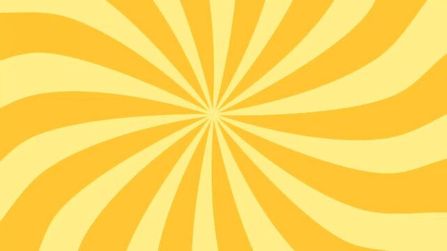 Abstract retro sunburst background with swirling yellow radial lines. Psychedelic groovy starburst illustration.