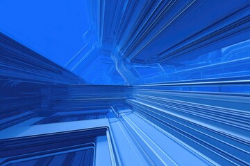 A perspective view of a futuristic glass architecture.