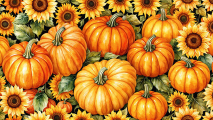 Obraz premium Vibrant Pumpkins and Sunflowers Background