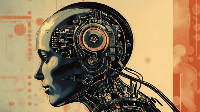 Artificial intelligence, humanoid robot showing sentience and technological advancement