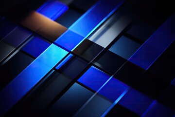 Abstract geometric pattern of intersecting shapes in deep blues and blacks.