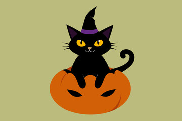 halloween cat with pumpkin