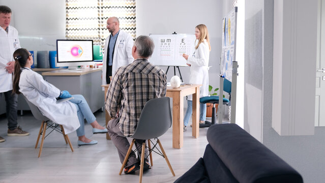An elderly man came to an appointment at an ophthalmology clinic. A group of doctors discusses the patient's treatment plan