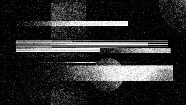 Abstract grayscale image with distorted horizontal lines and shapes