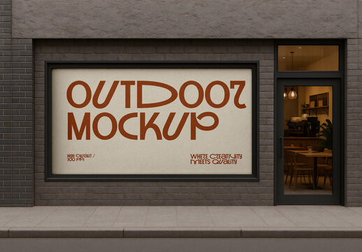 Outdoor Cafe Storefront Banner Mockup &ndash; Realistic Street Advertising Template