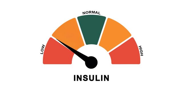 Animated insulin level meter decreasing from normal to low level. low insulin, hormone imbalance and diabetes