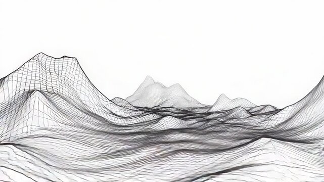 Wireframe mountains representing digital terrain and innovation