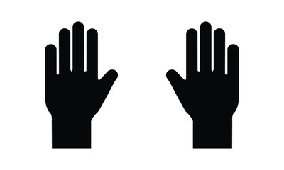 Black silhouette of two raised hands on a white background, symbolizing gesture, stop, attention, or greeting. Ideal for icons, safety signs, instructions, or communication-related designs.