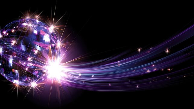Sparkling disco ball with radiating light trails. - Powered by Adobe