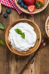 Greek Yogurt in wooden bowl